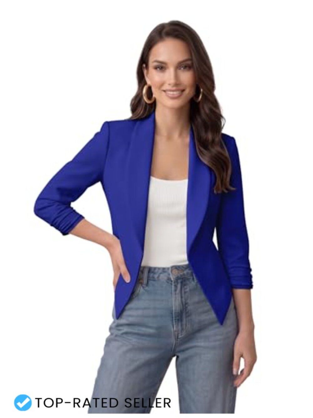 Womens Open Front Blazer Jacket 3/4 Sleeve Office Work Tailored